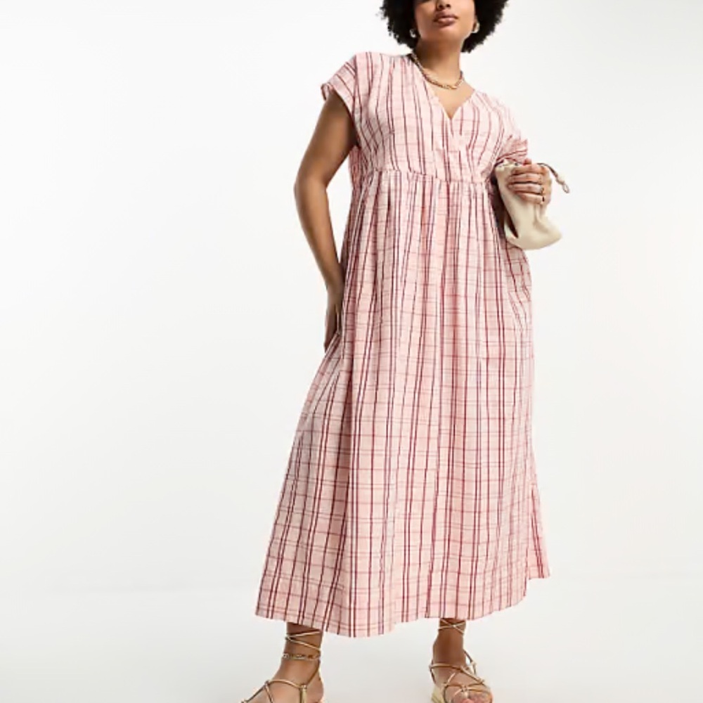 ASOS Curve Red and Cream Plaid Dress